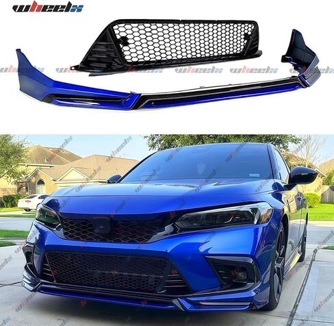الشفة الأمامية والشبكة متوافقة مع 2022-2024 Honda Civic، JDM V3 Style Air Dam Bumper Splitter Protection Body Kit يناسب سيارات السيدان ذات الأربعة أبواب وهاتشباك (أسود لامع وأحمر Rallye R513) in Kuwait
