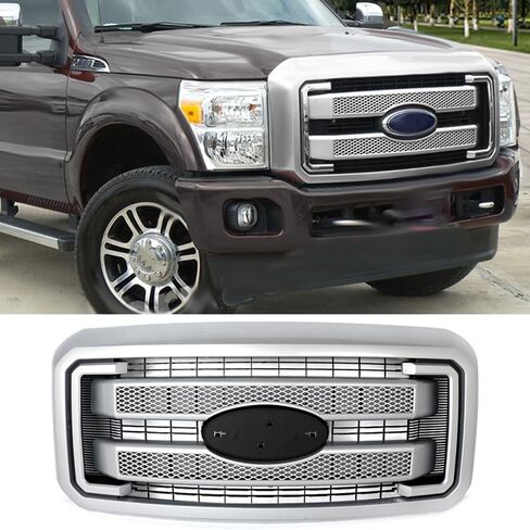MIC Front Grille Grill Assembly Compatible with 2011-2016 F250 F350 F450 F-250 F-350 F-450 Super Duty Platinum (Oxford White) in Saudi Arabia