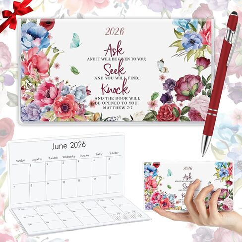 Gueevin 2025 Pocket Calendar for Purse with Pen Small Pocket Planner Handy Weekly Monthly Planner Journal Writing Notebook Christmas New Year Gift Sister Friend Women(Orange Red,Embroidery Floral) in Kuwait