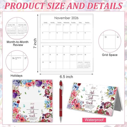 Gueevin 2025 Pocket Calendar for Purse with Pen Small Pocket Planner Handy Weekly Monthly Planner Journal Writing Notebook Christmas New Year Gift Sister Friend Women(Orange Red,Embroidery Floral) in Kuwait