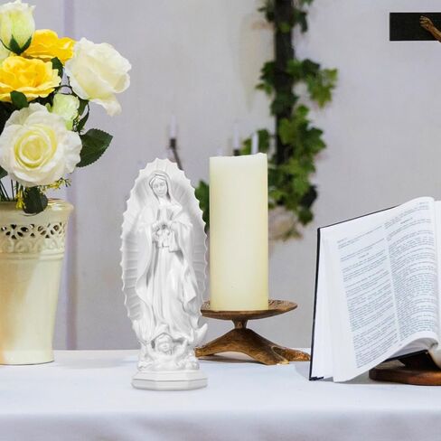 تمثال DECHOUS Lady of Guadalupe باللون الأبيض - تمثال العذراء 7.5 سم ارتفاعًا من الراتنج الكاثوليكي الديني Virgen de Guadalupes Mary تمثال سطح الطاولة ديكور المنزل والمكتب in Kuwait