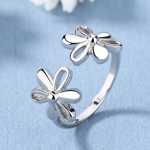 Daisy Flower 925 Sterling Silver Plated Adjustable Ring for Women | Expandable Wedding Statement Ring | Comfortable Dainty Engagement and Birthday Jewelry in Saudi Arabia