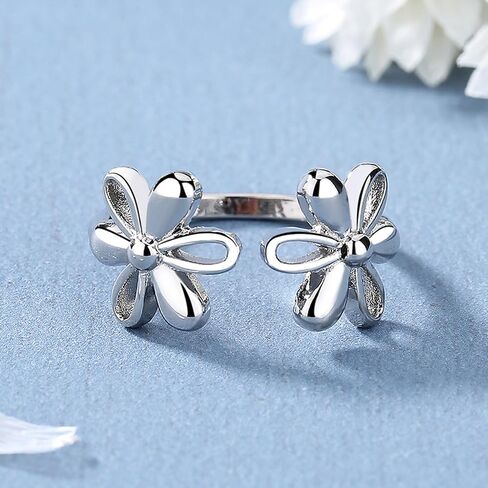 Daisy Flower 925 Sterling Silver Plated Adjustable Ring for Women | Expandable Wedding Statement Ring | Comfortable Dainty Engagement and Birthday Jewelry in Saudi Arabia
