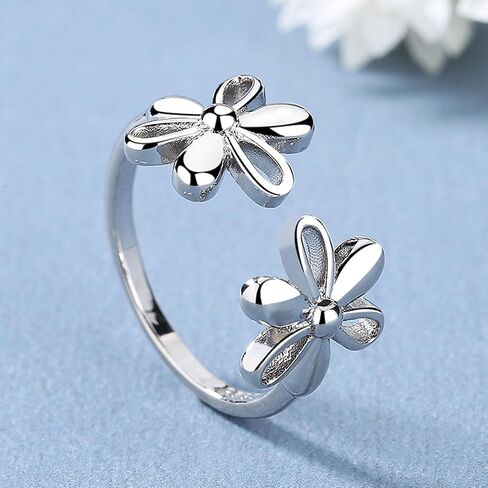 Daisy Flower 925 Sterling Silver Plated Adjustable Ring for Women | Expandable Wedding Statement Ring | Comfortable Dainty Engagement and Birthday Jewelry in Saudi Arabia