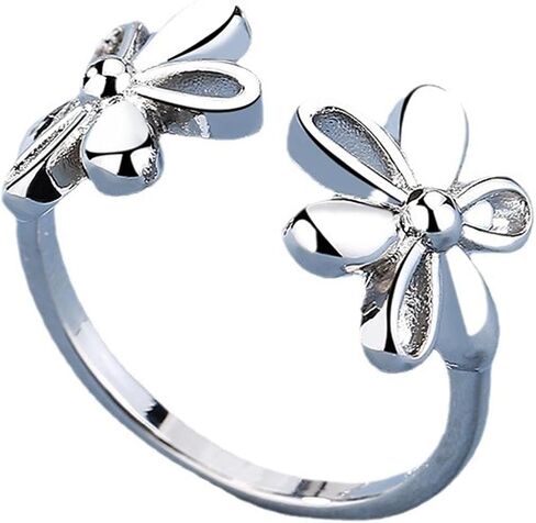 Daisy Flower 925 Sterling Silver Plated Adjustable Ring for Women | Expandable Wedding Statement Ring | Comfortable Dainty Engagement and Birthday Jewelry in Saudi Arabia