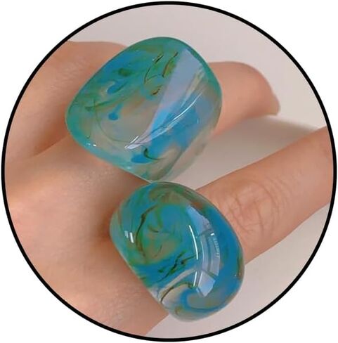 Chunky Acrylic Ring Set for Women,Boho Multicolor Resin Knuckle Finger Rings Statement Stackable y2k Geometry Ring Simplicity Spring Summer Beach Jewelry in Kuwait