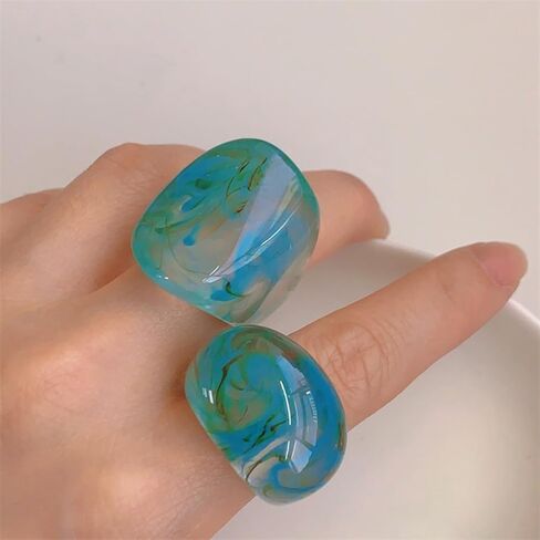 Chunky Acrylic Ring Set for Women,Boho Multicolor Resin Knuckle Finger Rings Statement Stackable y2k Geometry Ring Simplicity Spring Summer Beach Jewelry in Kuwait