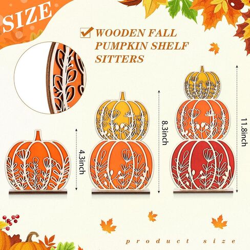 Leinuosen Thanksgiving Pumpkin Decorations Fall Wooden Tabletop Signs, Autumn Table Centerpieces Pumpkins of 3 Size Fall Tray Decor for Home Room Decor Halloween Harvest Decoration(Gradient Blue) in Saudi Arabia