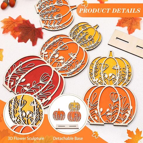 Leinuosen Thanksgiving Pumpkin Decorations Fall Wooden Tabletop Signs, Autumn Table Centerpieces Pumpkins of 3 Size Fall Tray Decor for Home Room Decor Halloween Harvest Decoration(Gradient Blue) in Saudi Arabia