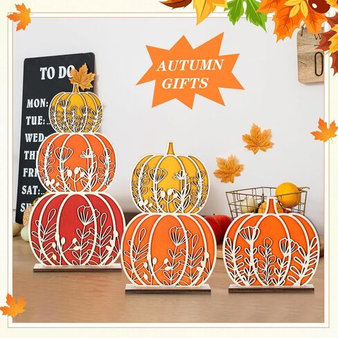 Leinuosen Thanksgiving Pumpkin Decorations Fall Wooden Tabletop Signs, Autumn Table Centerpieces Pumpkins of 3 Size Fall Tray Decor for Home Room Decor Halloween Harvest Decoration(Gradient Blue) in Saudi Arabia