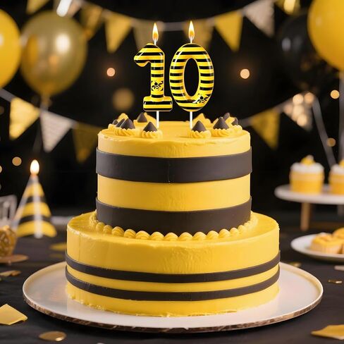 شمعة رقم 1، شمعة كعكة عيد ميلاد منقوشة، مناسبة لتزيين كعكة عيد ميلاد الأطفال، مناسبة لموضوع النحل، وأعياد الميلاد، والاحتفالات وغيرها من ديكورات حفلات المناسبات (أصفر-1) in Kuwait