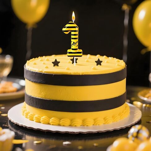 شمعة رقم 1، شمعة كعكة عيد ميلاد منقوشة، مناسبة لتزيين كعكة عيد ميلاد الأطفال، مناسبة لموضوع النحل، وأعياد الميلاد، والاحتفالات وغيرها من ديكورات حفلات المناسبات (أصفر-1) in Kuwait