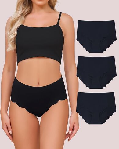 3 Packs Women High Waist Seamless Underwear No-Show Bikini Briefs Wave Edge Underwear Panties in Saudi Arabia