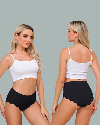 3 Packs Women High Waist Seamless Underwear No-Show Bikini Briefs Wave Edge Underwear Panties in Saudi Arabia
