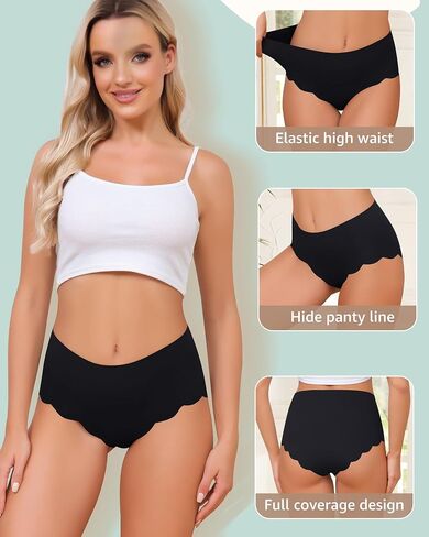 3 Packs Women High Waist Seamless Underwear No-Show Bikini Briefs Wave Edge Underwear Panties in Saudi Arabia