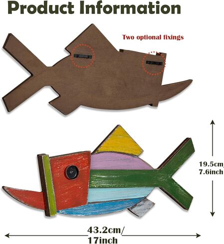 EVINIS Wood Fish Wall Art Coastal Decor, Hanging Fish Wall Decor for Nautical Beach Lake House Ocean Bathroom Decoration, 1pc in Kuwait