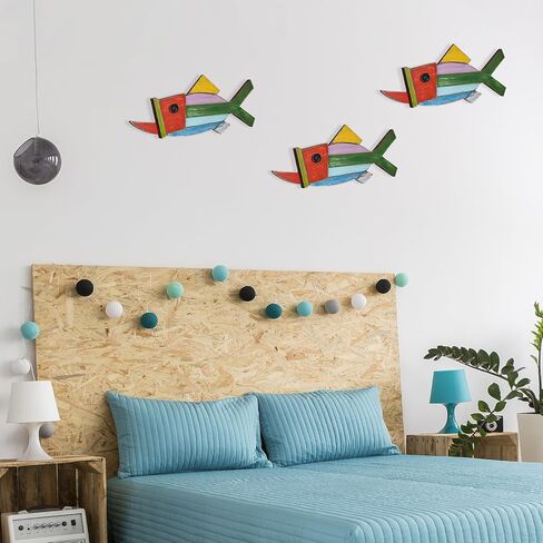 EVINIS Wood Fish Wall Art Coastal Decor, Hanging Fish Wall Decor for Nautical Beach Lake House Ocean Bathroom Decoration, 1pc in Kuwait