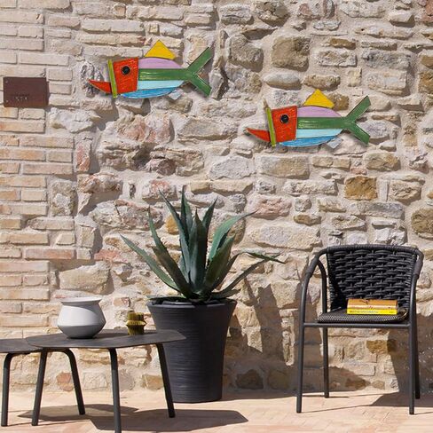 EVINIS Wood Fish Wall Art Coastal Decor, Hanging Fish Wall Decor for Nautical Beach Lake House Ocean Bathroom Decoration, 1pc in Kuwait