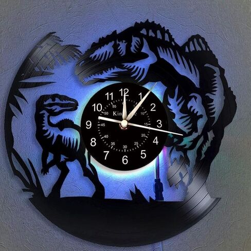 ساعة حائط من الفينيل على شكل ديناصور بإضاءة خلفية LED، تصميم T-Rex، عرض لمدة 12 ساعة in Saudi Arabia