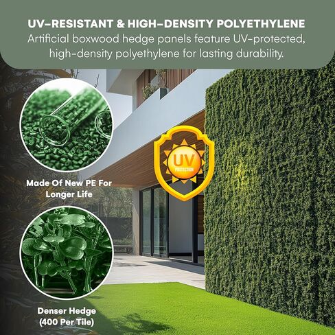 flybold Grass Wall Panels 20″ × 20″ (6 Pack) – UV-Protected Artificial Boxwood Hedge Greenery Backdrop Covers 16.66 sq ft, Indoor/Outdoor Privacy Fence Screen, Zip Ties & Spare Leaves Included in Saudi Arabia
