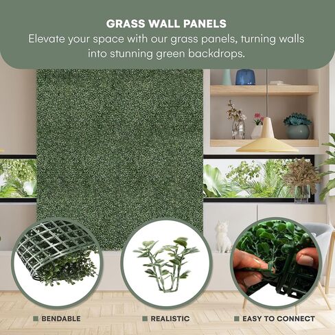 flybold Grass Wall Panels 20″ × 20″ (6 Pack) – UV-Protected Artificial Boxwood Hedge Greenery Backdrop Covers 16.66 sq ft, Indoor/Outdoor Privacy Fence Screen, Zip Ties & Spare Leaves Included in Saudi Arabia