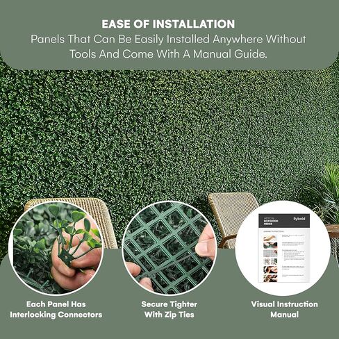 flybold Grass Wall Panels 20″ × 20″ (6 Pack) – UV-Protected Artificial Boxwood Hedge Greenery Backdrop Covers 16.66 sq ft, Indoor/Outdoor Privacy Fence Screen, Zip Ties & Spare Leaves Included in Saudi Arabia