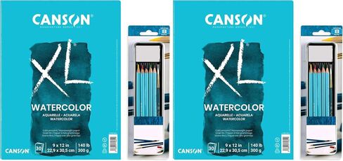 Canson Watercolor Paper Sketch Book 9"x12" Cold-Press,140-lb Art Paper, 30 Sheets Textured Paper for Drawing and Painting, Ideal for Beginners, Artists & Professionals,with Drawing Set in Saudi Arabia