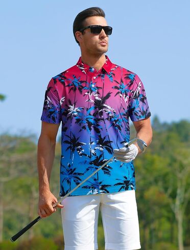 APTRO Men's Polo Shirts Short Sleeve Moisture Wicking Fashion Print Hawaiian Golf Shirts for Men in Kuwait