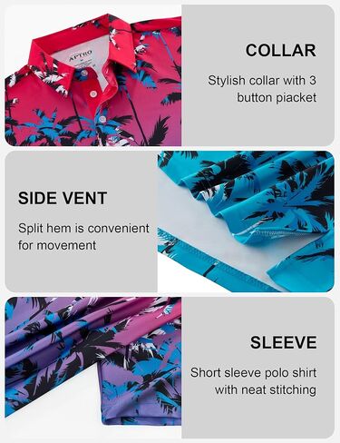 APTRO Men's Polo Shirts Short Sleeve Moisture Wicking Fashion Print Hawaiian Golf Shirts for Men in Kuwait
