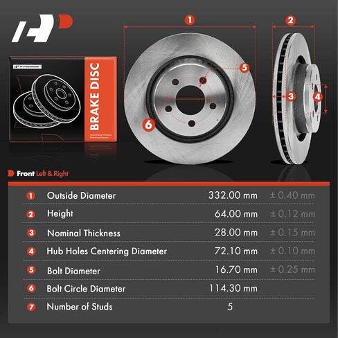 A-Premium 13.07 inch (332mm) Front Vented Disc Brake Rotors Compatible with Select Jeep, Dodge models - Liberty 2008-2012, Nitro 2008-2011, 2-PC Set in Saudi Arabia