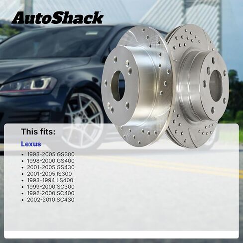 AutoShack Front Drilled & Slotted Brake Rotors | Replacement for Lexus SC400 GS400 SC300 LS400 1993-2005 GS300 2001-2005 IS300 GS430 2002-2010 SC430 | Silver Zinc Coated | 2-PC Set | SilverShield Pro in Saudi Arabia