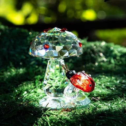 Crystal Ladybug on Mushroom Figurine Statues Collectible Home Table Decoration Ornament in Saudi Arabia
