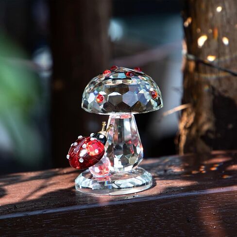 Crystal Ladybug on Mushroom Figurine Statues Collectible Home Table Decoration Ornament in Saudi Arabia