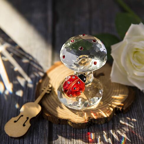 Crystal Ladybug on Mushroom Figurine Statues Collectible Home Table Decoration Ornament in Saudi Arabia