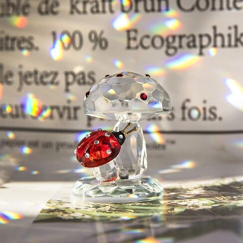 Crystal Ladybug on Mushroom Figurine Statues Collectible Home Table Decoration Ornament in Saudi Arabia