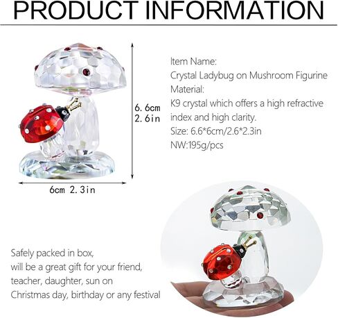 Crystal Ladybug on Mushroom Figurine Statues Collectible Home Table Decoration Ornament in Saudi Arabia