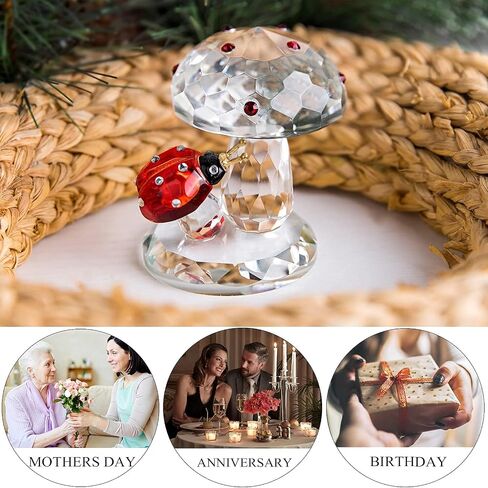 Crystal Ladybug on Mushroom Figurine Statues Collectible Home Table Decoration Ornament in Saudi Arabia