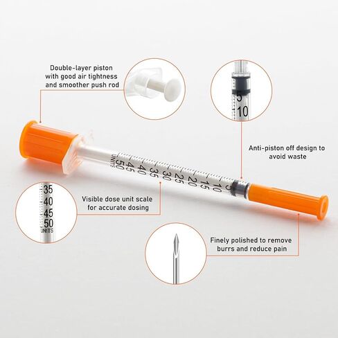 JIBENGAO U-100 Syringe with Needle 31Ga 1cc 5/16"(8mm)- Pack of 50 Pcs in Kuwait