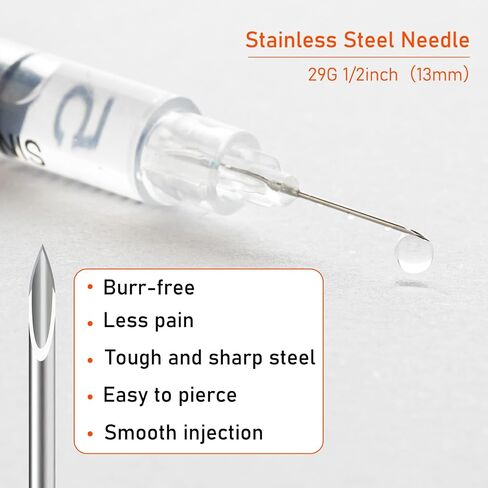 JIBENGAO U-100 Syringe with Needle 31Ga 1cc 5/16"(8mm)- Pack of 50 Pcs in Kuwait