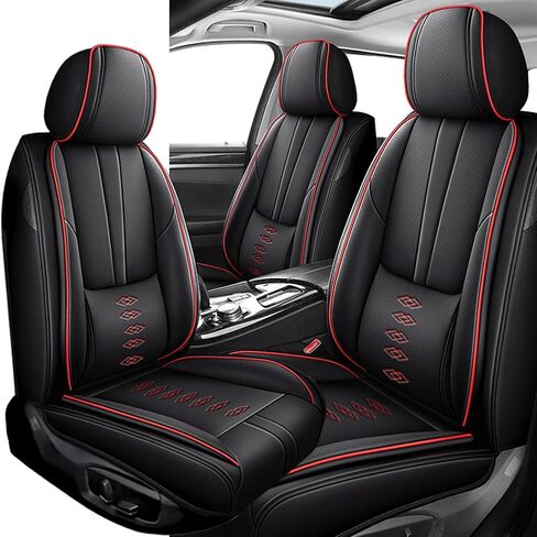 Front Set Leather Seat Covers for Mazda Mazda5 2006-2015,Breathable and Waterproof Faux Leather Automotive Seat Cushion Covers,Full Wrapping Edge Car Seat Cover(Black Red,with Pillows) in Saudi Arabia