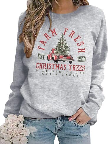 MYHALF Christmas Sweatshirts for Women 2025 Crewneck Christmas Trees Shirts Long Sleeve Xmas Holiday Sweater Tops Lightweight in Saudi Arabia