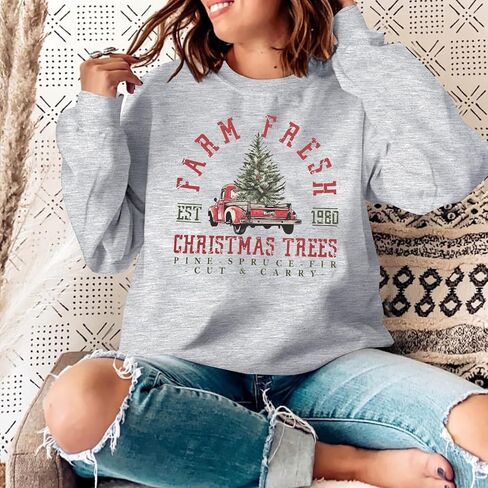 MYHALF Christmas Sweatshirts for Women 2025 Crewneck Christmas Trees Shirts Long Sleeve Xmas Holiday Sweater Tops Lightweight in Saudi Arabia