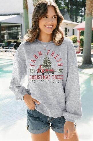 MYHALF Christmas Sweatshirts for Women 2025 Crewneck Christmas Trees Shirts Long Sleeve Xmas Holiday Sweater Tops Lightweight in Saudi Arabia