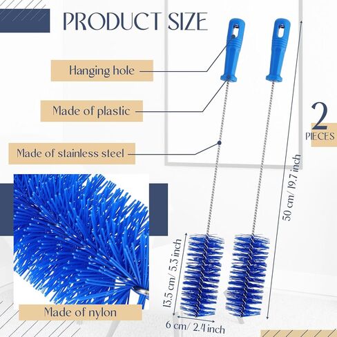 Baderke 2 Pieces Blue Tube Cleaning Brushes Tube Cleaning Brush Shower Drain Brush Pipe Brush for Cleaning Drains Long Brush Plastic Brush Flexible Cleaning Tool (1.5 Inch) in Kuwait
