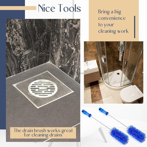 Baderke 2 Pieces Blue Tube Cleaning Brushes Tube Cleaning Brush Shower Drain Brush Pipe Brush for Cleaning Drains Long Brush Plastic Brush Flexible Cleaning Tool (1.5 Inch) in Kuwait