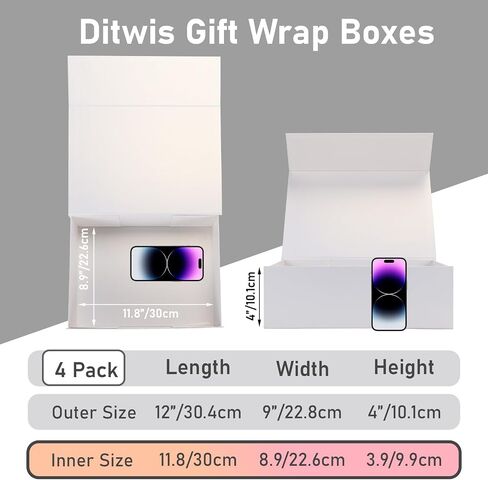 4 Pack 8x8x4 Inches White Gift Boxes with Ribbon, Magnetic Gift Box with Lid for Wedding, Groomsmen Bridesmaid Proposal, Birthdays, Mother's Day in Saudi Arabia