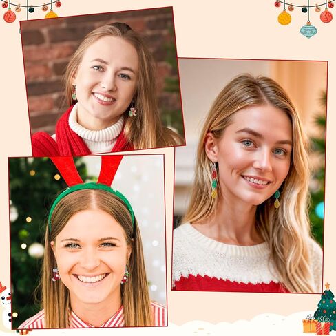 Christmas Earrings for Women - 16 Pairs Christmas Tree Santa Gingerbread Snowflake Wreath Black Cat Elk Xmas Acrylic Holiday Studs Earrings Green Red Dangle Earring Jewelry Accessories Gifts in Saudi Arabia