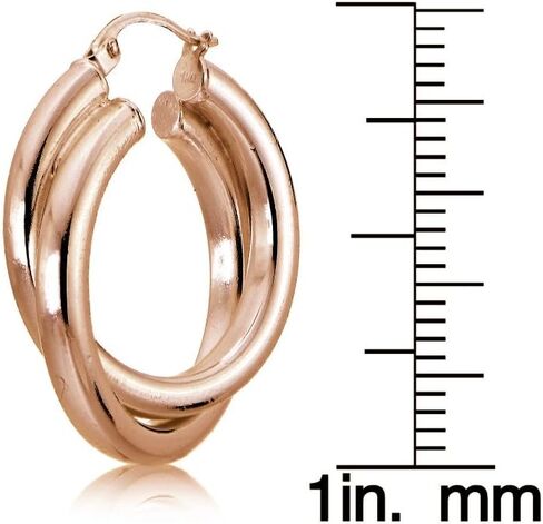 Hoops & Loops 925 Sterling Silver Square-Tube 25mm Crossover Double Round Click-Top Hoop Earrings for Women, 25mm 30mm | Silver, Yellow Gold, Rose Gold in Saudi Arabia