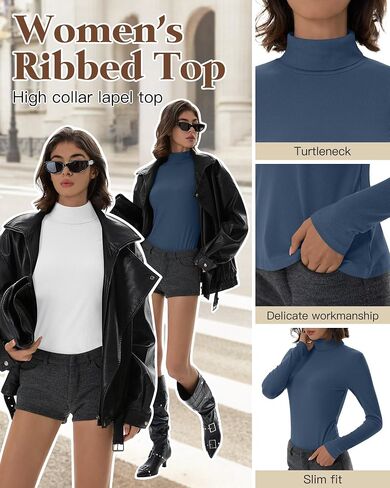 3 Pack Women’s Turtleneck Cotton Shirts Ribbed Long Sleeve Tops Slim Fit Base Layer Tee Basic Thermal Undershirt in Saudi Arabia