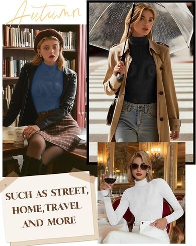 3 Pack Women’s Turtleneck Cotton Shirts Ribbed Long Sleeve Tops Slim Fit Base Layer Tee Basic Thermal Undershirt in Saudi Arabia